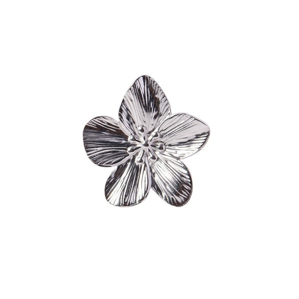 Wholesale Women's Minimalist Stainless Steel Flower Pleated Opening Ring With Geometric Design And Electroplating