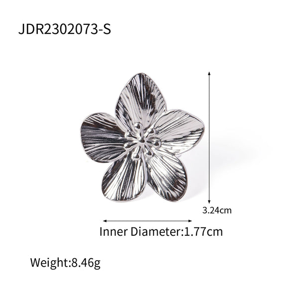 Wholesale Women's Minimalist Stainless Steel Flower Pleated Opening Ring With Geometric Design And Electroplating