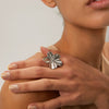 Wholesale Women's Minimalist Stainless Steel Flower Pleated Opening Ring With Geometric Design And Electroplating