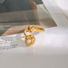 Wholesale Women's Minimalist Stainless Steel Geometric Irregular Opening Ring Jewelry With Pearl Electroplating