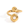 Wholesale Women's Minimalist Stainless Steel Geometric Irregular Opening Ring Jewelry With Pearl Electroplating