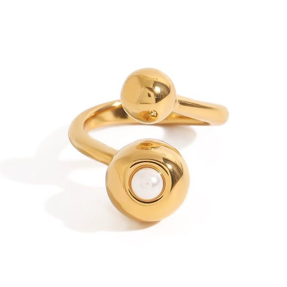 Wholesale Women's Minimalist Stainless Steel Geometric Irregular Opening Ring Jewelry With Pearl Electroplating