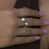 Wholesale Women's Minimalist Stainless Steel Geometric Open Pearl Ring With 18K Gold Electroplating