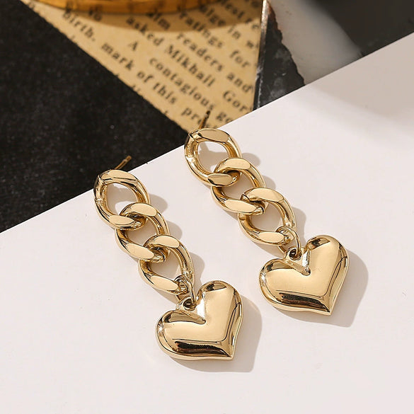 Wholesale Women's Minimalist Stainless Steel Heart Shape Electroplated Earrings With 14K Gold Chain