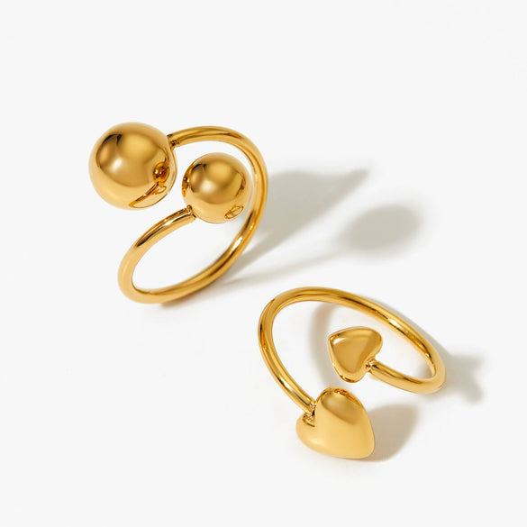 Wholesale Women's Minimalist Stainless Steel Hollow Love Ball Ring With Double Heart Open Design And Electroplating