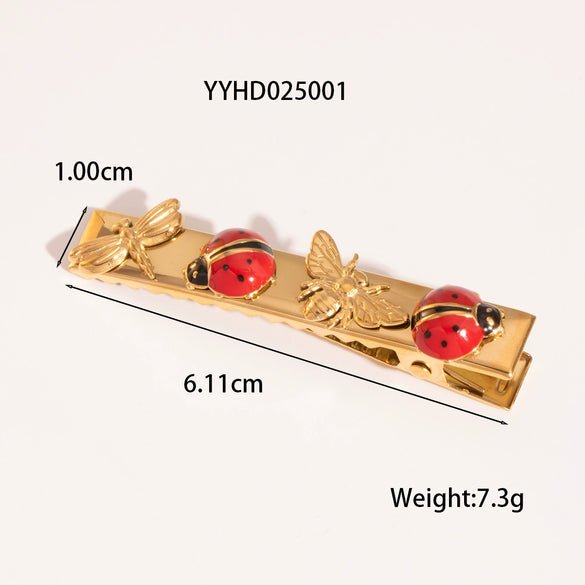 Wholesale Women's Minimalist Stainless Steel Insect Hair Accessories And Earrings With Pvd Furnace Vacuum Real Gold Plating