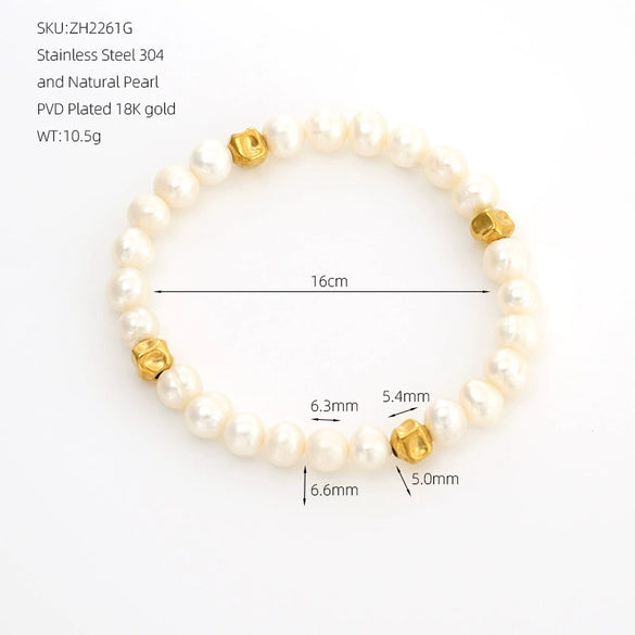 Wholesale Women's Minimalist Stainless Steel Natural Pearl Round Beads Hand Beaded Bracelet