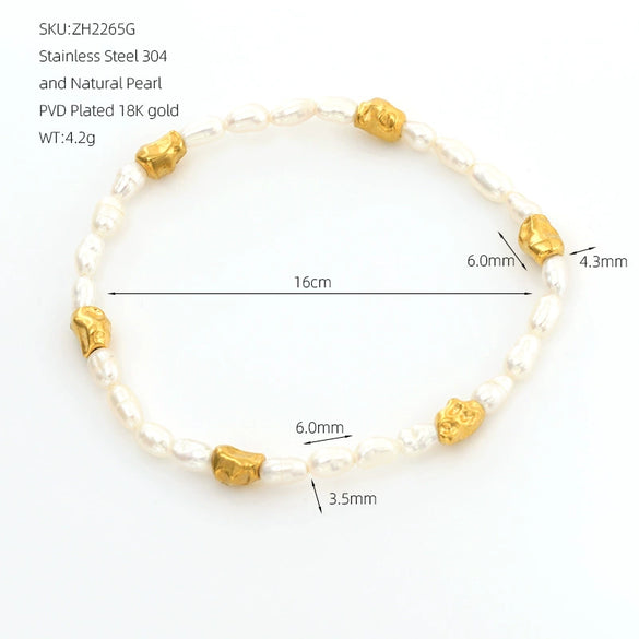 Wholesale Women's Minimalist Stainless Steel Natural Pearl Round Beads Hand Beaded Bracelet