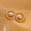 Wholesale Women's Minimalist Stainless Steel Pearl Flower Electroplated Highend Exaggerated Design Earrings