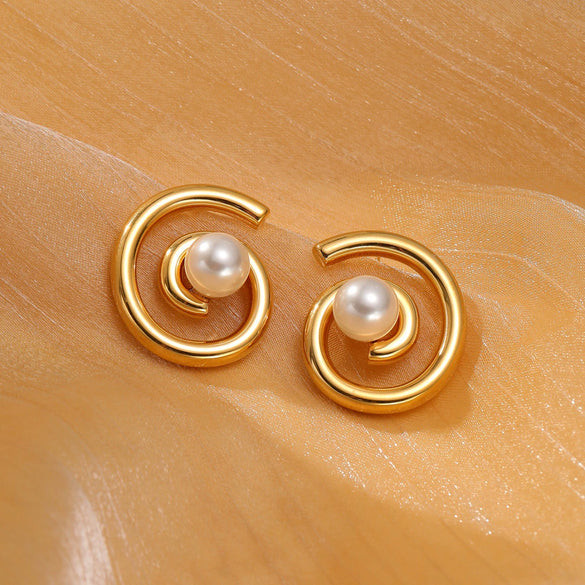 Wholesale Women's Minimalist Stainless Steel Pearl Flower Electroplated Highend Exaggerated Design Earrings