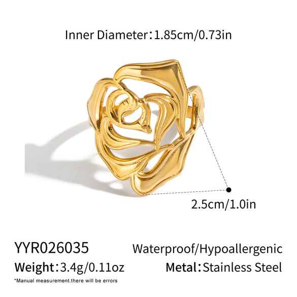 Wholesale Women's Minimalist Stainless Steel Rose Flower Open Ring With Pvd Furnace Vacuum Real Gold Plating