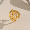 Wholesale Women's Minimalist Stainless Steel Rose Flower Open Ring With Pvd Furnace Vacuum Real Gold Plating