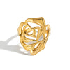 Wholesale Women's Minimalist Stainless Steel Rose Flower Open Ring With Pvd Furnace Vacuum Real Gold Plating