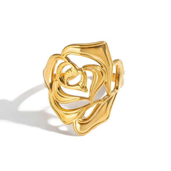 Wholesale Women's Minimalist Stainless Steel Rose Flower Open Ring With Pvd Furnace Vacuum Real Gold Plating