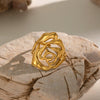 Wholesale Women's Minimalist Stainless Steel Rose Flower Open Ring With Pvd Furnace Vacuum Real Gold Plating