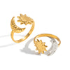Wholesale Women's Minimalist Stainless Steel Sun And Moon Open Ring With Vacuum Real Gold Plating