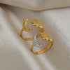 Wholesale Women's Minimalist Stainless Steel Sun And Moon Open Ring With Vacuum Real Gold Plating