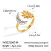Wholesale Women's Minimalist Stainless Steel Sun And Moon Open Ring With Vacuum Real Gold Plating