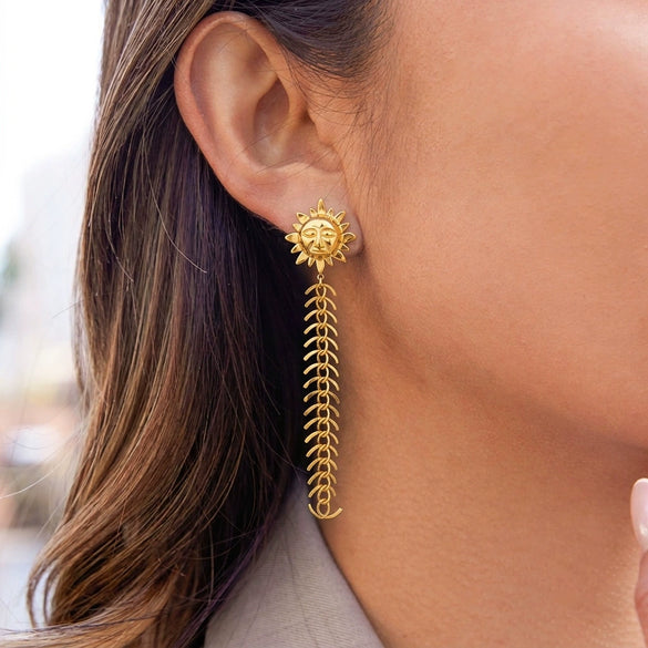 Wholesale Women's Minimalist Stainless Steel Tassel Sun Smiley Face Earrings With Vacuum Real Gold Plating In Pvd Furnace