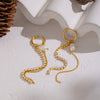 Wholesale Women's Minimalist Stainless Steel Vacuum Real Gold Plated Freshwater Pearl Rhinestone Tassel Earrings