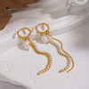 Wholesale Women's Minimalist Stainless Steel Vacuum Real Gold Plated Freshwater Pearl Rhinestone Tassel Earrings