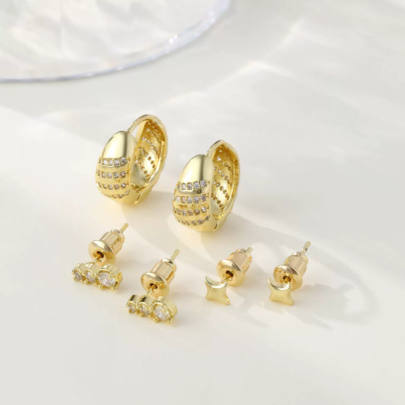 Wholesale Women's Minimalist Star Shape Copper Zircon Earrings Set With 14K Gold Electroplating