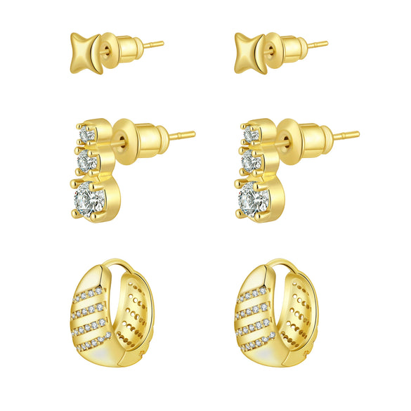 Wholesale Women's Minimalist Star Shape Copper Zircon Earrings Set With 14K Gold Electroplating