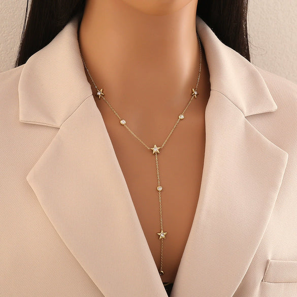 Wholesale Women's Minimalist Star Shape Stainless Steel Electroplated O Word Chain Clavicle Necklace