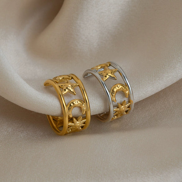Wholesale Women's Minimalist Star Shape Stainless Steel Vacuum Plated 18K Gold Open Ring Jewelry
