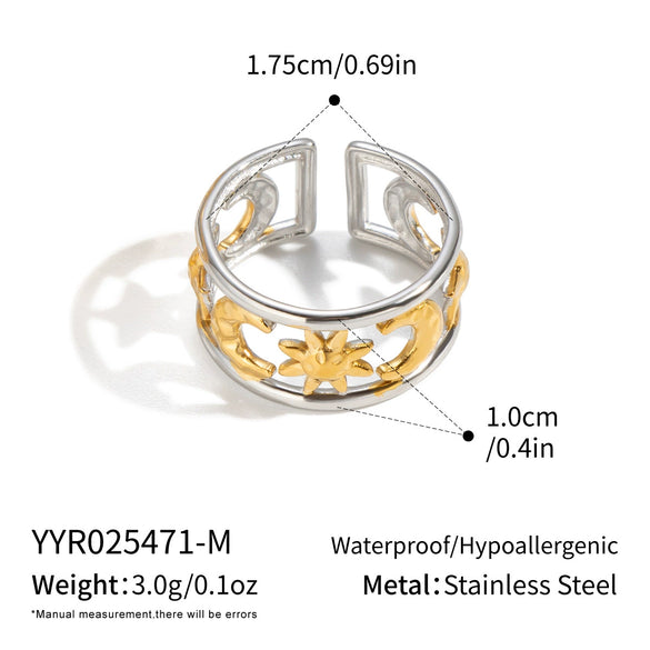 Wholesale Women's Minimalist Star Shape Stainless Steel Vacuum Plated 18K Gold Open Ring Jewelry