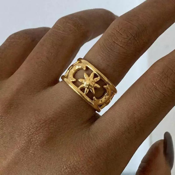 Wholesale Women's Minimalist Star Shape Stainless Steel Vacuum Plated 18K Gold Open Ring Jewelry