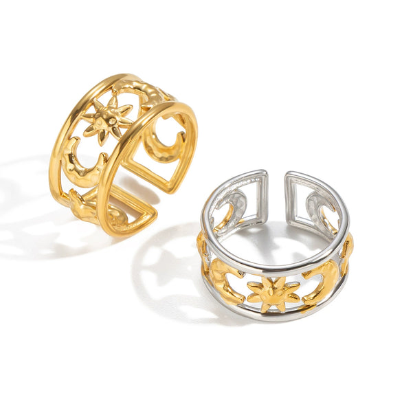 Wholesale Women's Minimalist Star Shape Stainless Steel Vacuum Plated 18K Gold Open Ring Jewelry