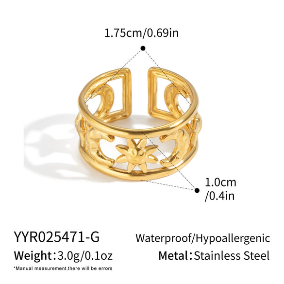 Wholesale Women's Minimalist Star Shape Stainless Steel Vacuum Plated 18K Gold Open Ring Jewelry