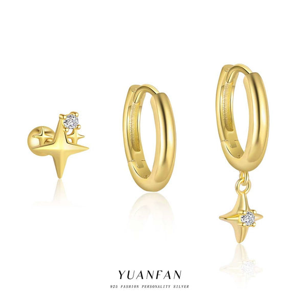 Wholesale Women's Minimalist Star Shape 925 Sterling Silver Earrings With Zirconia