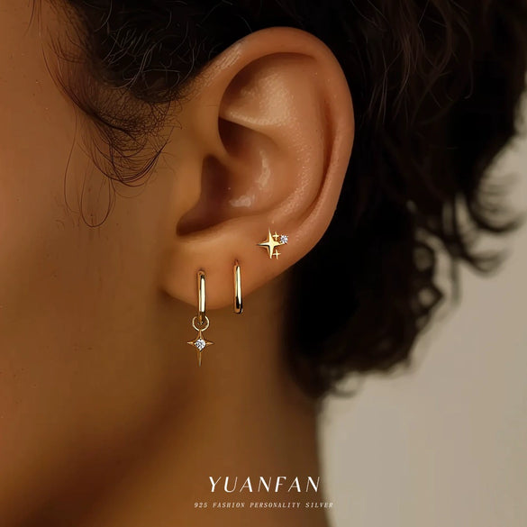Wholesale Women's Minimalist Star Shape 925 Sterling Silver Earrings With Zirconia