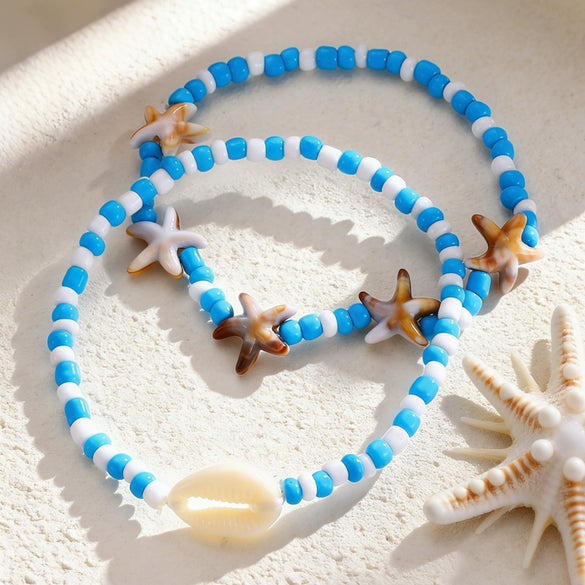 Wholesale Women's Minimalist Starfish Anklet Set Alloy Beaded Decoration Accessories