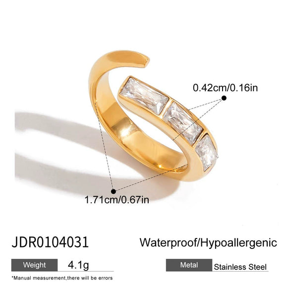 Wholesale Women's Minimalist Style Stainless Steel Geometric Square Zircon Irregular Open Ring Jewelry Electroplated