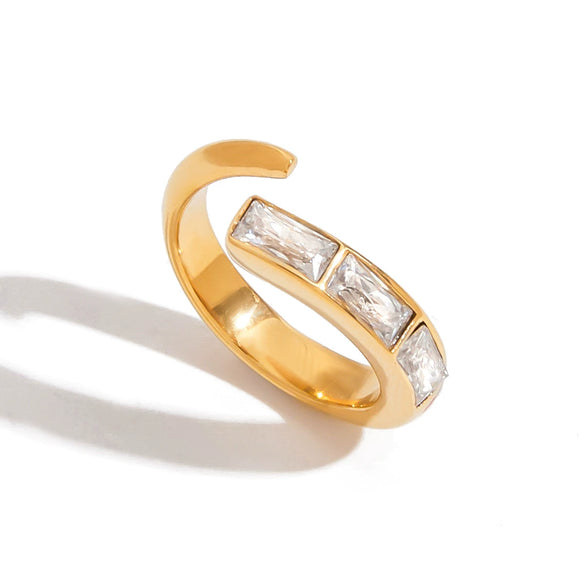 Wholesale Women's Minimalist Style Stainless Steel Geometric Square Zircon Irregular Open Ring Jewelry Electroplated