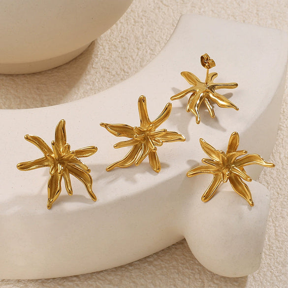 Wholesale Women's Minimalist Style 316L Stainless Steel 18K Goldplated Irregular Flowershaped Stud Earrings Jewelry