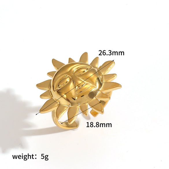 Wholesale Women's Minimalist Sunflower Stainless Steel Jewelry Set Real Gold Plated Bracelet Earrings