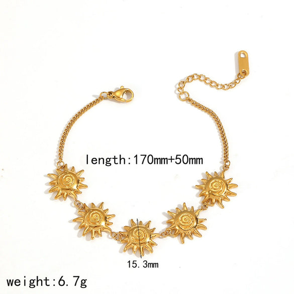 Wholesale Women's Minimalist Sunflower Stainless Steel Jewelry Set Real Gold Plated Bracelet Earrings