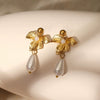 Wholesale Women's Minimalist Threedimensional Flower Pendant Tassel Stainless Steel Goldplated Resin Electroplated Earrings