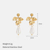 Wholesale Women's Minimalist Threedimensional Flower Pendant Tassel Stainless Steel Goldplated Resin Electroplated Earrings