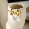 Wholesale Women's Minimalist Threedimensional Flower Pendant Tassel Stainless Steel Goldplated Resin Electroplated Earrings