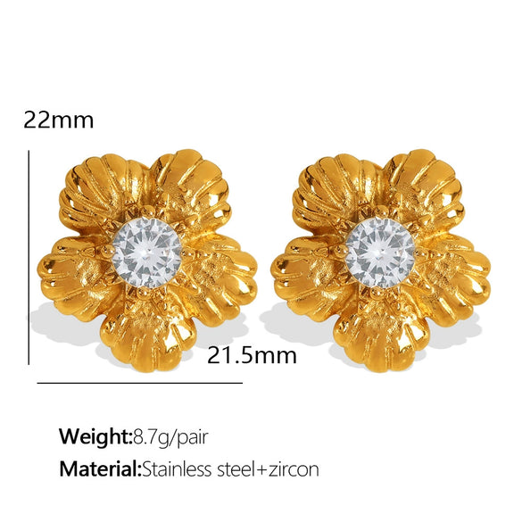 Wholesale Women's Minimalist 316L Stainless Steel Flower Pattern Inlay Earrings With Electroplating
