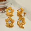 Wholesale Women's Minimalist 316L Stainless Steel Flower Pattern Inlay Earrings With Electroplating
