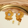 Wholesale Women's Minimalist 316L Stainless Steel Flower Pattern Inlay Earrings With Electroplating