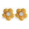 Wholesale Women's Minimalist 316L Stainless Steel Flower Pattern Inlay Earrings With Electroplating
