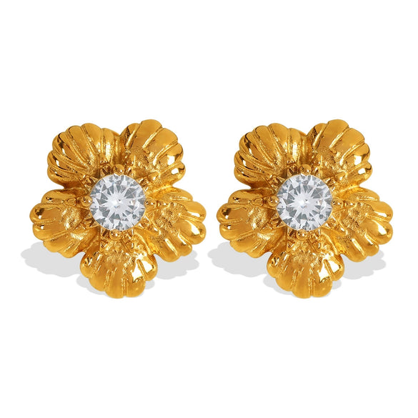 Wholesale Women's Minimalist 316L Stainless Steel Flower Pattern Inlay Earrings With Electroplating