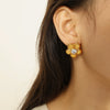 Wholesale Women's Minimalist 316L Stainless Steel Flower Pattern Inlay Earrings With Electroplating